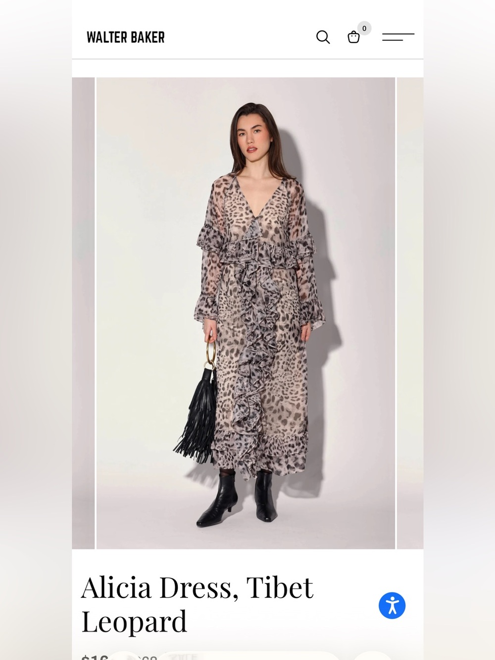 Walter Baker Taupe Leopard Ruffle Midi Dress